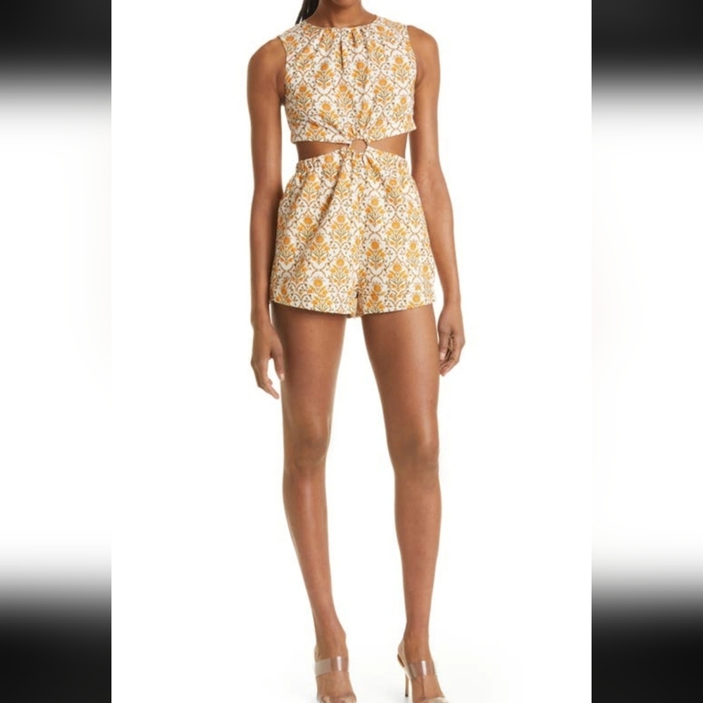 CAMI NYC Linen Blend Cut Out Romper L